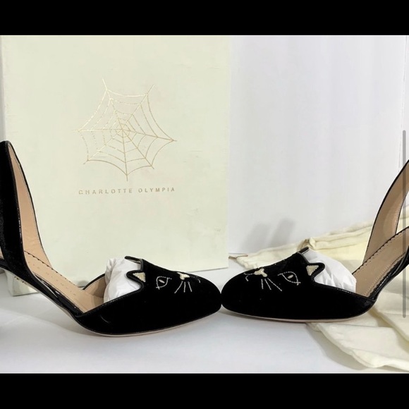 BNIB Charlotte Olympia Velvet Cat slingback heel - Picture 2 of 11